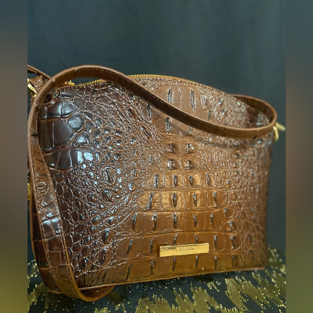 Brahmin Brown Crocodile-Embossed Crossbody Bag